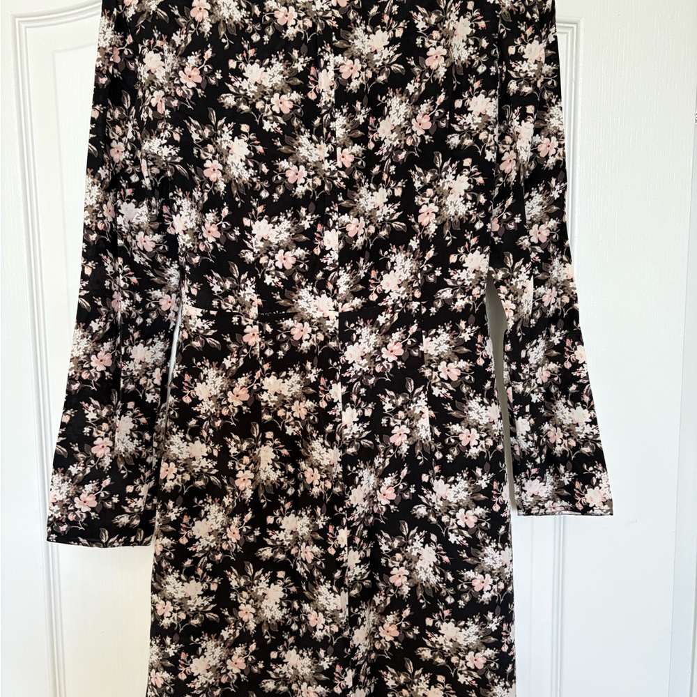 Club Monaco Black and Pink Floral Long Sleeve Dress